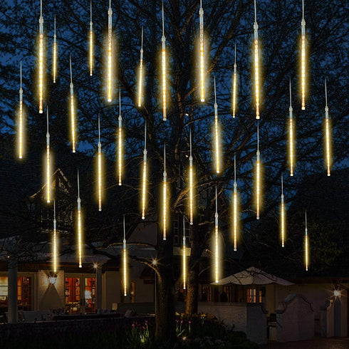 Meteor Shower Christmas Icicle Lights Outdoor, 11.8 Inches 10 Tubes 240 Led Snowfall Lights Connectable, Hanging Falling Rain Lights for Tree Bushes Holiday Christmas Decorations, Warm White