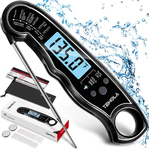 TEMOLA Meat Thermometer, Instant Read Food Thermometer with LCD Backlight Calibration, Waterproof Ultra Fast Digital Cooking Thermometer for Candy Deep Fry Liquids Beef Kitchen Baking Smoker Grill BBQ