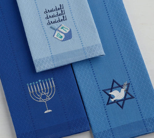 DII Hanukkah Collection Kitchen, Dishtowel Set, 18x28, Embroidered Dreidel, 3 Piece