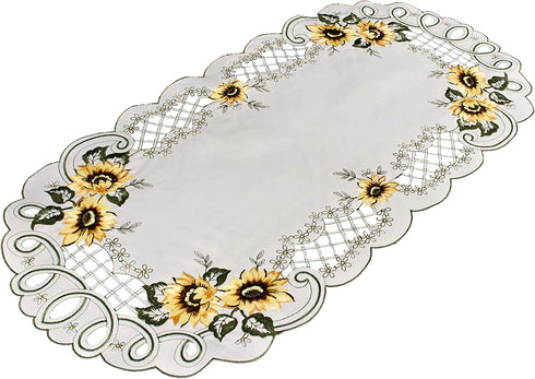 Linens, Art and Things Embroidered Sunflower Table Runner Dresser Scarf Coffee Table Doily 14 x 26 Inch