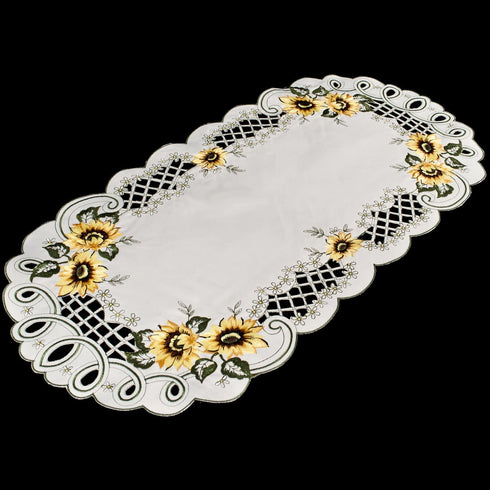 Linens, Art and Things Embroidered Sunflower Table Runner Dresser Scarf Coffee Table Doily 14 x 26 Inch