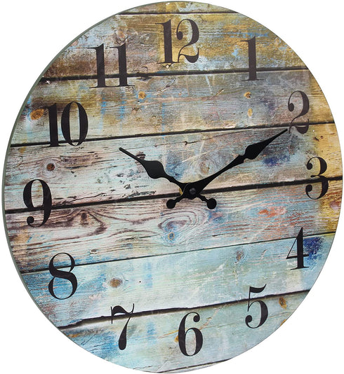 Stonebriar Vintage Farmhouse Wooden 14 Inch Round Battery Operated Hanging Wall Clock