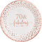 Crisky 70 Fabulous Disposable Plates for Women 70th Birthday Decorations Rose Gold Dessert, Buffet, Cake, Lunch, Dinner Disposable Plates 70th Birthday Party Table Supples, 50 Count, 9 inches