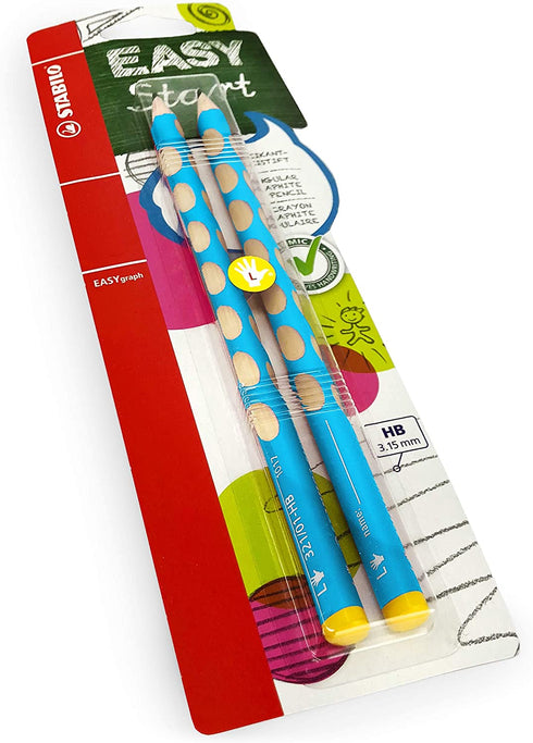 STABILO Easygraph Handwriting Pencils - HB - Left Handed - Light Blue Barrel - Pack of 2