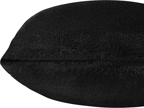 SISIZH Decorative Plush Faux Fur Throw Pillow Covers with Zipper Closure, 20x20 Inch Luxury Velvety Soft Square Cushion Cases Pillowcase for Couch, Set of 2, Black