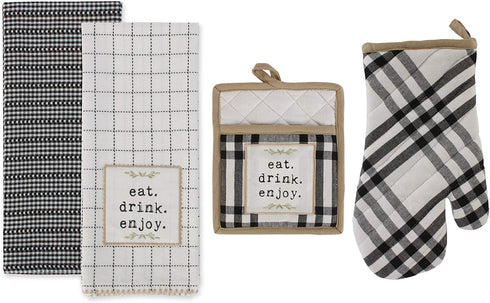 DII Home Sweet Farmhouse Collection Kitchen, Oven Mitt/Pot Holder/Dishtowel Set, Black, 4 Piece