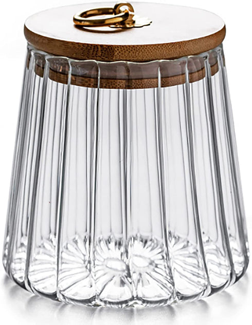 Glass Coffee Nuts Canister Airtight Storage Jar Petal Decorative Container with Bamboo Lid Metal Handle Easy to Grasp 1600ml, 54 FL OZ (Large Conical)
