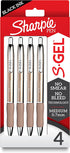SHARPIE S-Gel, Gel Pens, Sleek Metal Barrel, Champagne, Medium Point (0.7mm), Black Ink, 4 Count