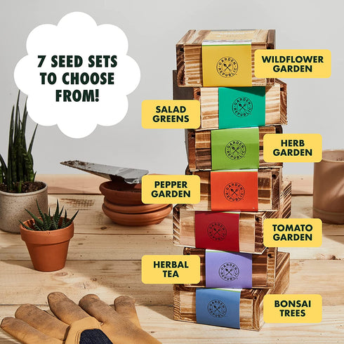 Herb Garden Seeds for Planting - 10 Culinary Herb Seed Packets Kit, Non GMO Heirloom Seeds, Plant Markers, Wood Gift Box - Home Gardening Gifts for Gardeners