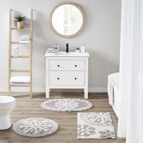 Madison Park Casablanca 100% Cotton Tufted Bathroom Rugs Luxurious Plush Medallion Floral Pattern Bath Mat Absorbent, Quick Dry, Spa Design Shower Room D©cor, Rectangle 20" x 30", Taupe