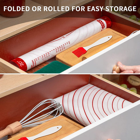 Massive Silicone Pastry Mat, Extra Large 32 x 24 Inches with Dimensions & Non-slip Texture, Non-Slip Design, Dark Red Pattern