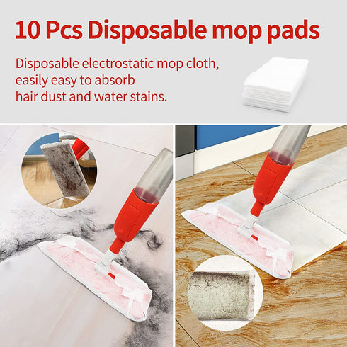 Small Spray Floor Mop - 360 Degree Spin Hardwood Floor Mop with 360ML Refillable Tank, 3 Washable Mop Pads, 10 Pcs Disposible Mop Pads, Dust Dry Wet Mop for Kitchen Laminate Hardwood Ceramic