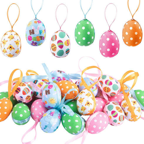 30PCS Easter Hanging Eggs with Dots-Fabric Wrapped Easter Egg-Easter Tree Hanging Ornaments for Party Spring Home Garden Decoration (Dot-Small)