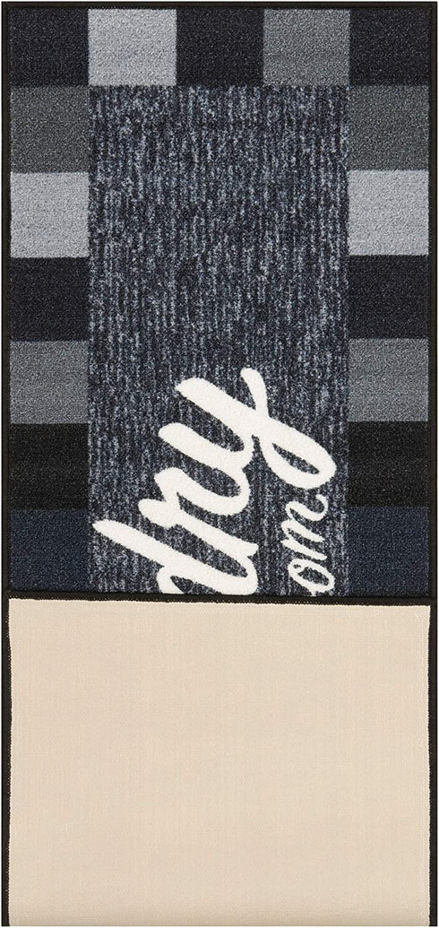 Ottomanson Laundry Collection Checkered Border Rubberback Runner Rug, 20" x 59", Black