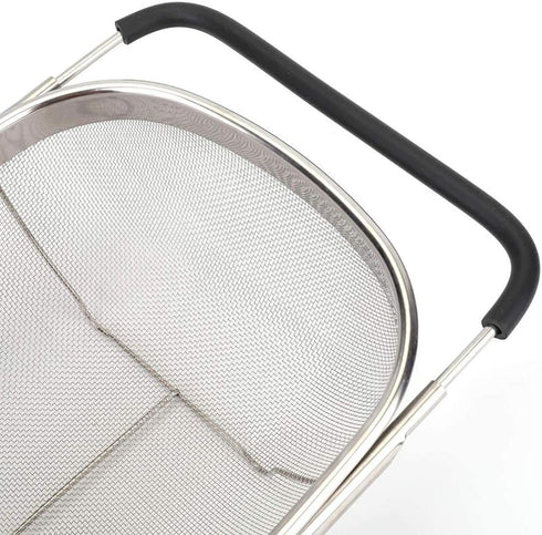 Over The Sink Stainless Steel Oval Colander with Expandable Rubber Grip Handles Strainers, Fine Mesh Strainer Basket Kitchen 6 Quart Colander for Strain, Drain, Rinse Fruits, Vegetables