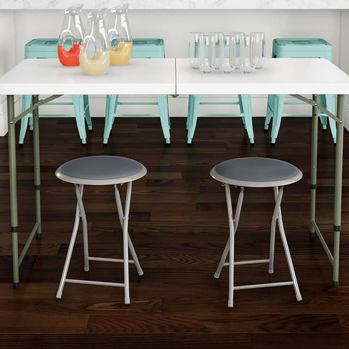 Folding Bar Stools Heavy-Duty 18-Inch Stool with 300lb Capacity and Padded Seats for Dorm, Recreation or Game Room by Lavish Home (Gray)