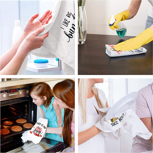 Funny Kitchen Towels and Dishcloths Sets of 4 for Housewarming,White Dish Towels for Home Decor,Cute Towels Drying Dishes - Decorative Tea Towels,Hand Towels,Waffle Towels