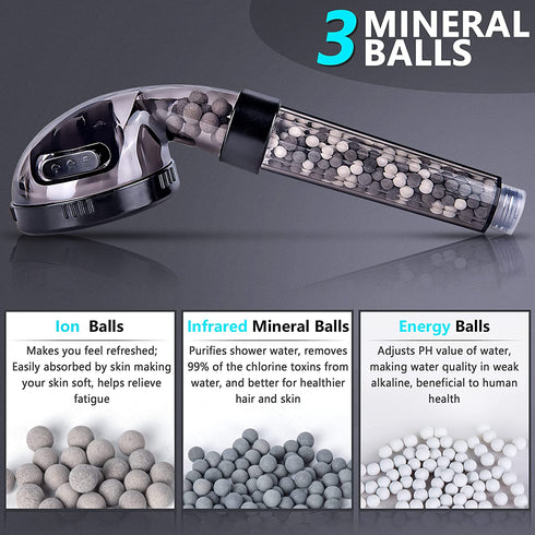 STMPS Shower Head - Handheld High Pressure Water Saving Showerhead with Ionic Spray Filter Beads and 3 Comfort Mode Spa Settings, Perfect for Dry Skin, Hair and Body - Hand Held Showerhead