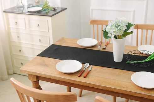 NATUS WEAVER Dinning Table Runner 12 x 90 Inches Farmhouse Kitchen Coffee Burlap Table Runner for Holiday Party, Black
