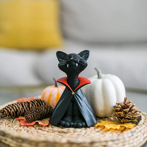 Whimsical Black Cat Vampire Dracula Figurine Cute Collectible - Happy Cat Collection - Halloween Decoration, Cat Lover Gifts for Women, Cute Cat Gifts, Cat Lover Gifts, Cat Desk Decoration