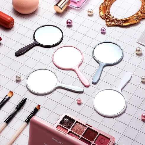 25 Pieces Handheld Hand Mirror Small Mirror Compact Portable Round Mirror Travel Makeup Mirror for Women Girls Travel Camping Daily Use (White, Pink, Black, Blue, Green)