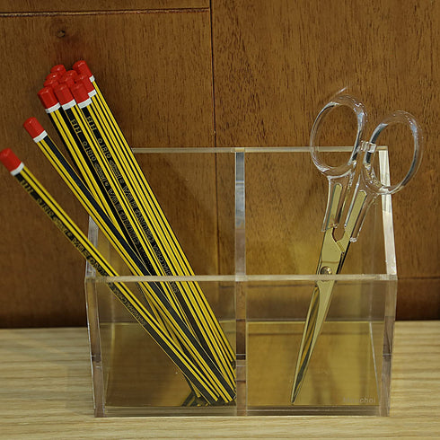 Mouchoi Pen Pencil Holder Desktop Organizer for Accessories, Bevel Edge Pencil Organizer Pen Container, 2 Compartments, Office Supplies Organizers, Acrylic