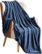 BT.WA Throw Blanket with Pompom Fringe Soft Cozy Flannel Blanket for Couch Sofa Bed Camping Travel Home Decor (Aegean Blue, 51"x63")