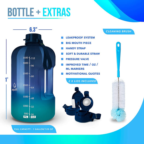 AQUAFIT 1 Gallon Water Bottle with Straw Motivational Water Bottle Big Water Bottle with Straw One Gallon Water Bottle Water Jug 1 Gallon Water Jug with Time Marker Daily Bottle