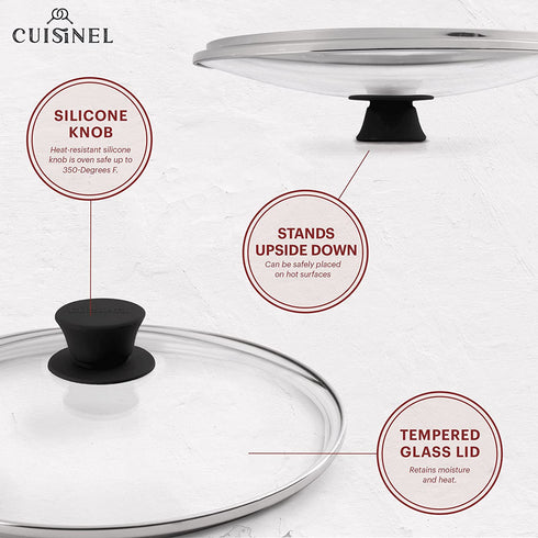 Glass Lid - 10"-inch/25.4-cm/264mm - Compatible with Lodge - Fully Assembled Tempered Replacement Cover - Oven Safe for Skillet Pots Pans - Universal for all Cookware: Cast Iron, Stainless Steel