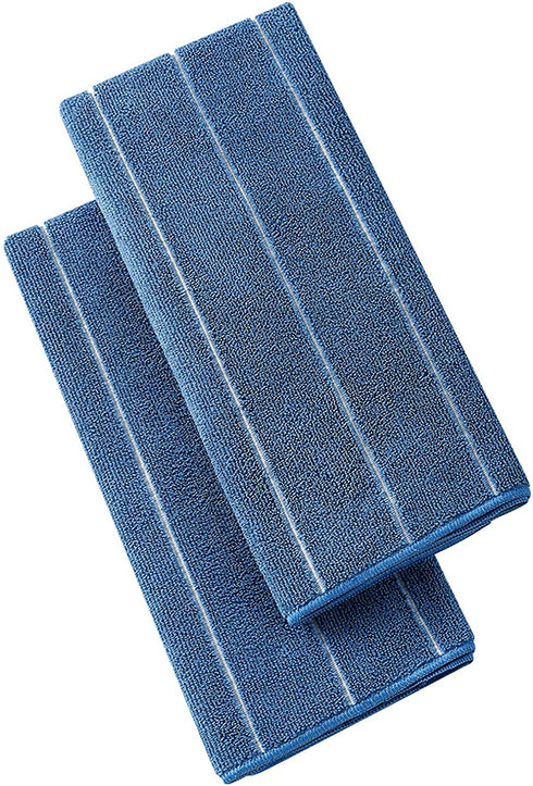 Microfiber Kitchen Towels - Super Absorbent, Soft and Solid Color Dish Towels, 8 Pack (Stripe Designed Blue and White Colors), 26 x 18 Inch