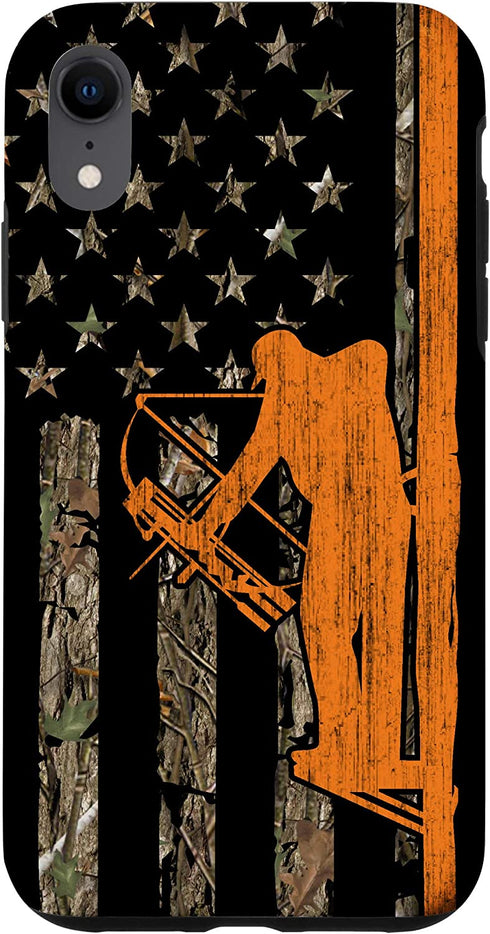iPhone XR Bow Hunting Tree Stand Deer Hunter American Flag Camouflage Case