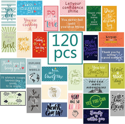 120 Pcs Motivational Encouragement Quote Cards Inspirational Kindness Appreciation Gratitude Business Cards Encouragement Mini Note Cards for Student Kids Teachers, 30 Styles (Bright Style)