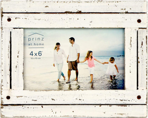 PRINZ Homestead 4-Inch by 6-Inch Distressed Plank Picture Frame, White