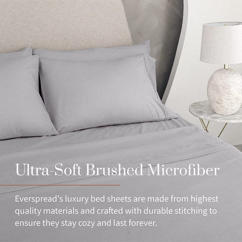 Everspread Bed Sheets (4 Piece Sheet Set), Queen Size, Light Gray. Ultra-Soft & Breathable. Luxury Bedding. Deep Pockets - Fits Mattresses up to 16 inches. Wrinkle & Fade Resistant