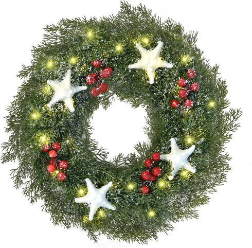 ANGELEMM Pre-lit Christmas Wreaths for Front Door ,Build in Hook, Battery Operated Christmas Wreath Decorative Hanging Ornament, Artificial Door Wreath Clear LED Lights(16 Inch)