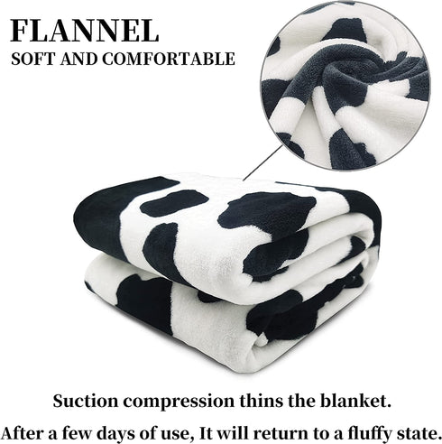 Fleece Cow Print Blanket Black and White Bed Cow Throws Soft Couth Sofa Cozy Warm Small Blankets Plush Gift for Daughter Mom, Bedroom Decor 40x50 inch
