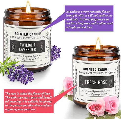 2 Pack Aromatherapy Amber Jar Candle, Sandalwood Rose and Lavender, Rustic Home Decor Scented Candles, Natural Soy Candles for Home Scented, Ideal Gifts for Mom