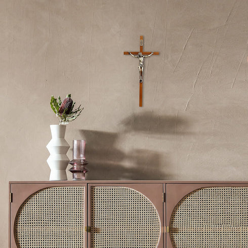 ACHIBANG Crucifix Wall Cross, Catholic Wooden Slender Hanging Crosses for Wall,10 Inch