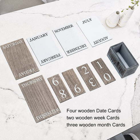 Gaobei Perpetual Calendar Wooden Calendar Blocks Vintage Wood Block Calendar for Home Office Desk Accessories Week Month Date Display (Happy Life)
