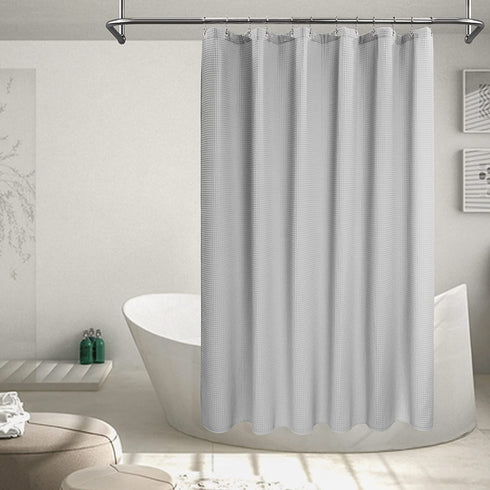 Cotton Blend Shower Curtain Honeycomb Waffle Weave, Grey Fabric Shower Curtains for Bathroom with Hotel Grade & Spa Style, Machine Washable - Lake Wanaka Gray, 72x72
