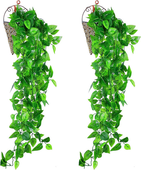 BABEIYXM Artificial Hanging Plants 2pcs Set,3.6 Feet Fake Hanging Plants Artificial Ivy Fakev Leaves,Suitable for Wall Indoor Outdoor Garden Wedding Decoration (with Basket)