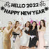 Hello 2022 Happy New Year Banner - NO DIY, Black Glitter | Happy New Year Sign for New Years Eve Party Supplies 2022 | Happy New Year Decorations 2022 | New Years Eve Banner for NYE Decorations 2022