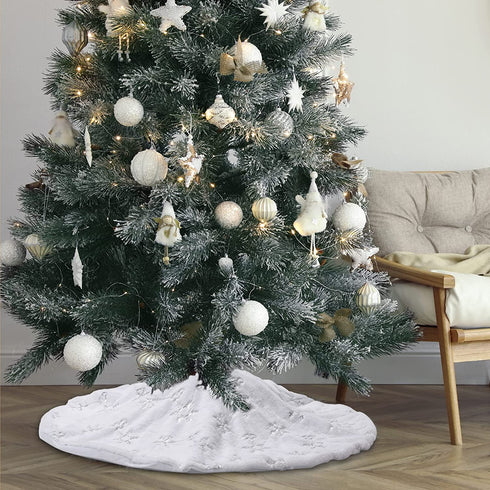 TOBEHIGHER Christmas Tree Skirt - Perfect for Christmas Decorations Indoor Outdoor, 36 Inches Large Snowy White Faux Fur Double Layers Tree Skirt, Soft Thick with Silver Snowy Pattern