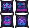 ZFYIPOK Gamer Throw Pillow Case, 18x18 Pillow Cover Set of 4 Video Game Neon Sign Square Case Decorative Cushion Home Sofa Chair Car for Boys Bedroom Playroom - Pink Purple (Retro Game Neon)