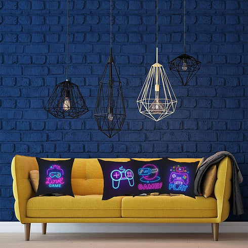 ZFYIPOK Gamer Throw Pillow Case, 18x18 Pillow Cover Set of 4 Video Game Neon Sign Square Case Decorative Cushion Home Sofa Chair Car for Boys Bedroom Playroom - Pink Purple (Retro Game Neon)