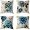 Set of 4 Farmhouse Blue Flower Throw Pillow Covers 18x18 Inch Orchid Butterfly Cotton Linen Floral Cushion Case Outdoor Sofa Throw Pillows Cover for Couch Living Room Bed Indoors Home Decor
