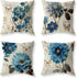Set of 4 Farmhouse Blue Flower Throw Pillow Covers 18x18 Inch Orchid Butterfly Cotton Linen Floral Cushion Case Outdoor Sofa Throw Pillows Cover for Couch Living Room Bed Indoors Home Decor