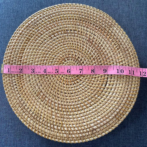 Rattan Coffee Table Handmade Round Serving Tray with Handles Woven Ottoman Trays for Coffee Table Living Room, Bed Breakfast, Tea, Fruit Bread Basket Tray, 11.8" x 2.4"