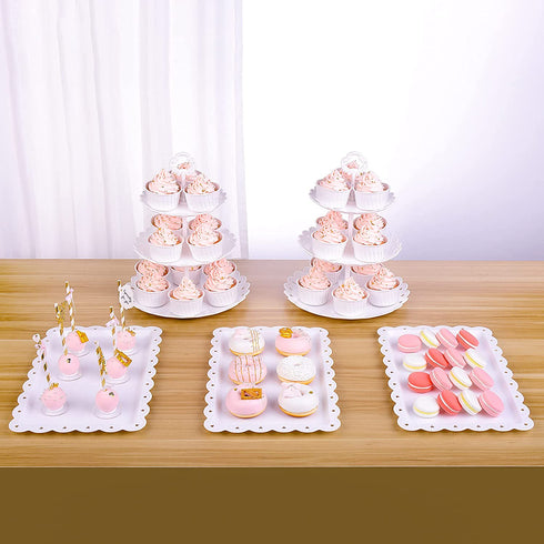 NWK 5 Piece Cake Stand Set with 2xLarge 3-Tier Cupcake Stands + 3X Appetizer Trays Perfect for Wedding Birthday Baby Shower Thanksgiving Christmas New Year Party