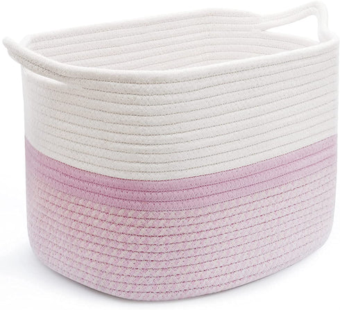 ABenkle Medium Rope Storage Basket, Soft Cotton Woven Baby Girl Basket, Rectangle Baskets Shelves Closet Organizer for Cloth, Toys, Diapers, Decorative Organizing Baskets for Nursery